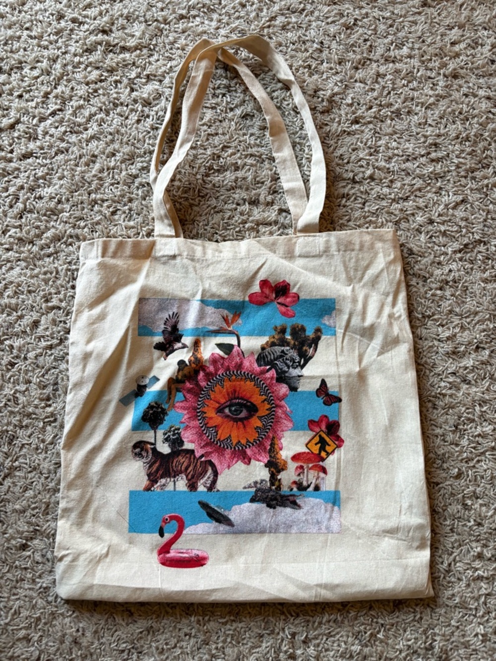 OneRepublic Graphic Tote Bag with Floral Eye Design - Cream, Pink, Blue - Picture 2 of 5